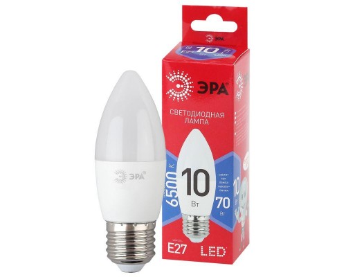 Лампа светодиодная ECO LED B35-10W-865-E27 R (диод свеча 10Вт холодн. E27) (10/100/3500) ЭРА Б0045338