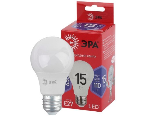 Лампа светодиодная ECO LED A60-15W-865-E27 R (диод груша 15Вт холодн E27) (10/100/1500) ЭРА Б0046357