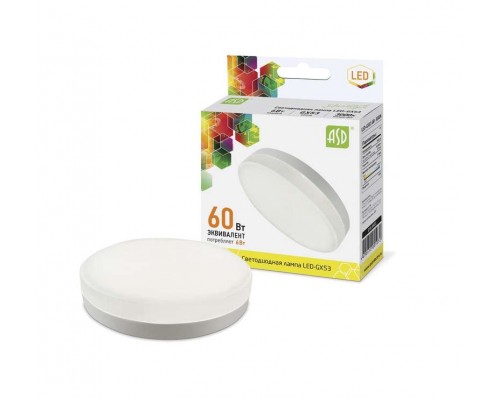 Лампа светодиодная LED-GX53-standard 6Вт таблетка 3000К тепл. бел. GX53 540лм 160-260В ASD 4690612005072