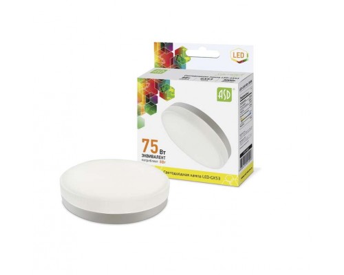 Лампа светодиодная LED-GX53-standard 8Вт таблетка 3000К тепл. бел. GX53 720лм 160-260В ASD 4690612005096