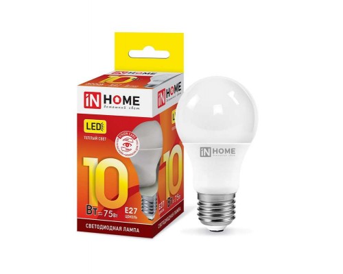 Лампа светодиодная LED-A60-VC 10Вт 230В E27 3000К 900Лм IN HOME 4690612020204