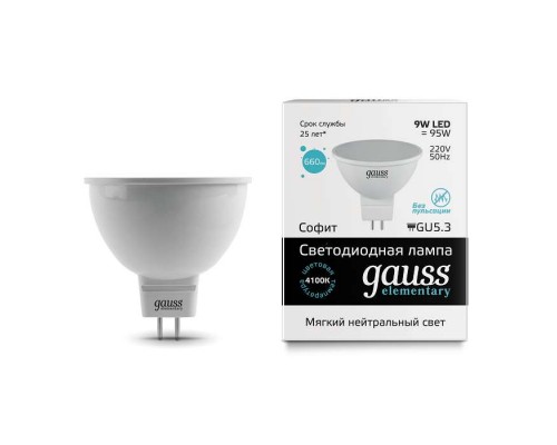 Лампа светодиодная Elementary MR16 GU5.3 9Вт 4100К Gauss 13529