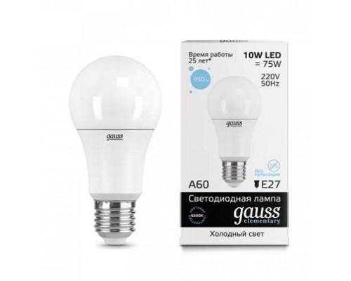Лампа светодиодная Elementary A60 10Вт E27 6500К Gauss 23230