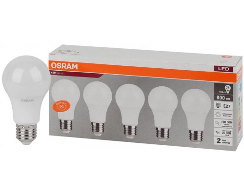 Лампа светодиодная LED Value LVCLA75 10SW/840 230В E27 2х5 RU (уп.5шт) OSRAM 4058075577749
