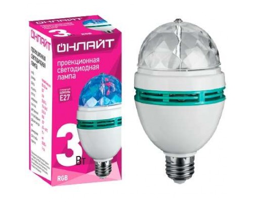 Лампа светодиодная 61 120 OLL-DISCO-3-230-RGB-E27 3Вт ОНЛАЙТ 61120