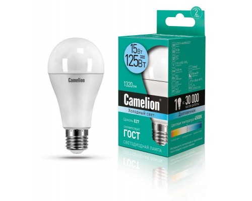 Лампа светодиодная LED15-A60/845/E27 15Вт грушевидная 4500К E27 1320лм 220В бел. Camelion 12186