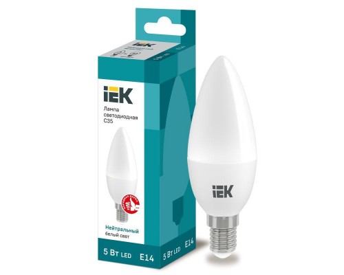 Лампа светодиодная ECO C35 5Вт свеча 4000К бел. E14 450лм 230-240В IEK LLE-C35-5-230-40-E14
