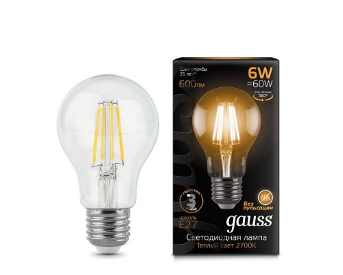 Лампа светодиодная филаментная Black Filament 6Вт A60 2700К E27 Gauss 102802106