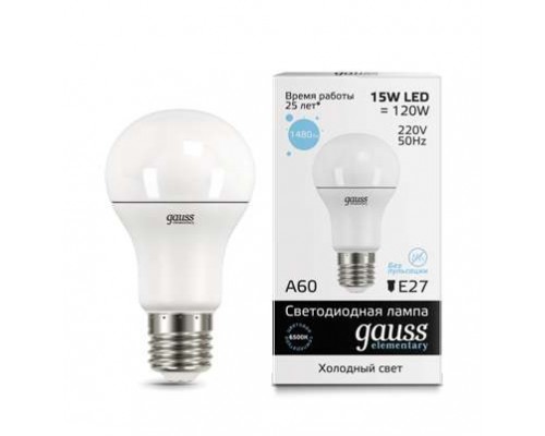 Лампа светодиодная Elementary A60 15Вт E27 6500К Gauss 23235