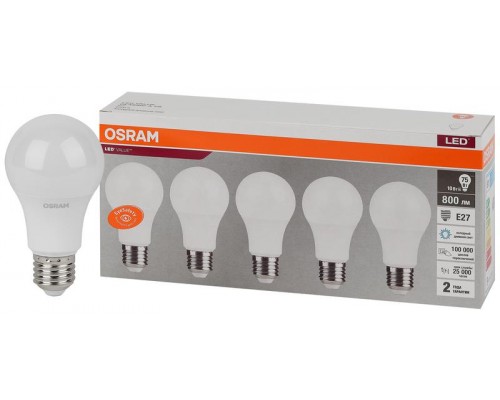 Лампа светодиодная LED Value LVCLA75 10SW/865 230В E27 2х5 RU (уп.5шт) OSRAM 4058075577770