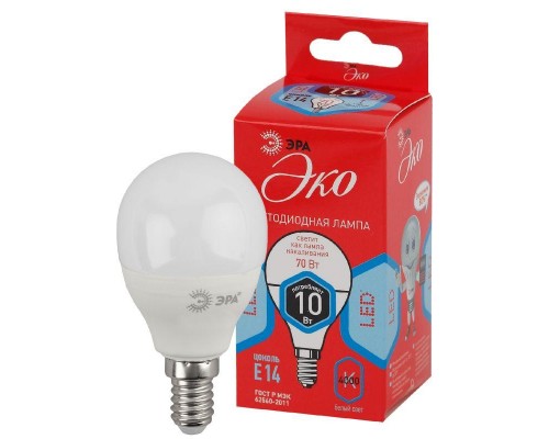 Лампа светодиодная ECO LED P45-10W-840-E14 (диод шар 10Вт нейтр. E14) ЭРА Б0032969