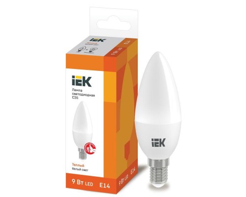 Лампа светодиодная ECO C35 9Вт свеча 3000К E14 230В IEK LLE-C35-9-230-30-E14