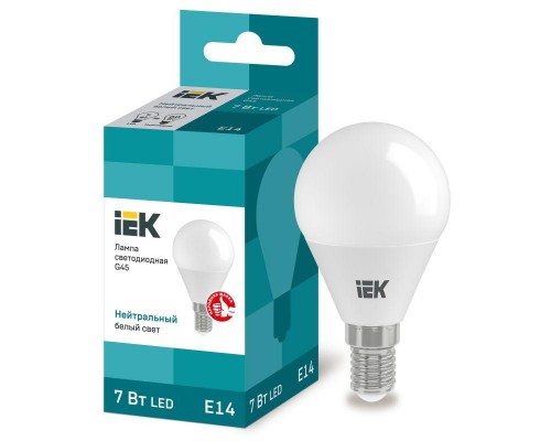 Лампа светодиодная ECO G45 7Вт шар 4000К бел. E14 630лм 230-240В IEK LLE-G45-7-230-40-E14