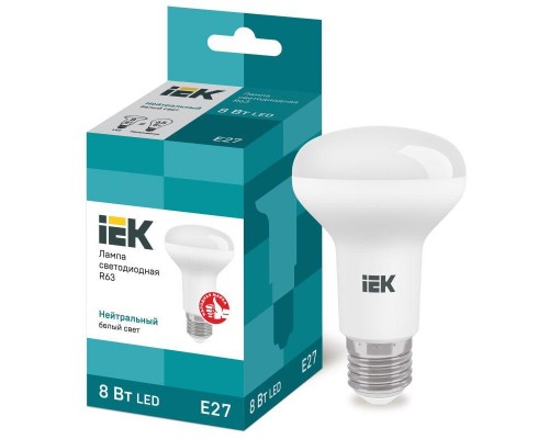 Лампа светодиодная ECO R63 8Вт 4000К бел. E27 720лм 230-240В IEK LLE-R63-8-230-40-E27
