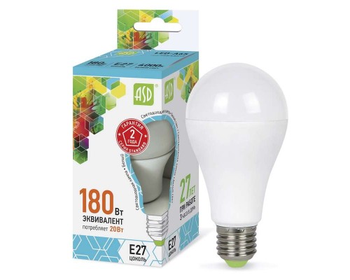 Лампа светодиодная LED-A60-standard 20Вт грушевидная 4000К бел. E27 1800лм 160-260В ASD 4690612004204