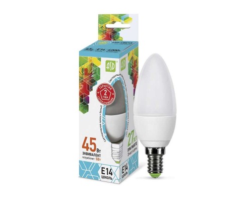 Лампа светодиодная LED-СВЕЧА-standard 5Вт СВЕЧА 4000К бел. E14 450лм 160-260В ASD 4690612002224