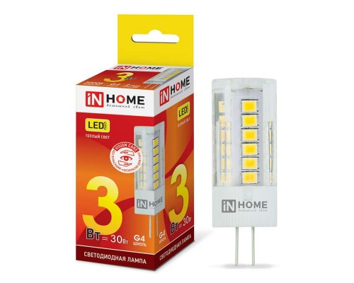 Лампа светодиодная LED-JC-VC 3Вт 12В G4 3000К 260лм IN HOME 4690612019789