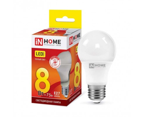 Лампа светодиодная LED-A60-VC 8Вт 230В E27 3000К 720Лм IN HOME 4690612024004