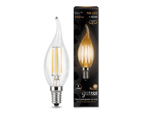 Лампа светодиодная филаментная Black Filament 7Вт свеча на ветру 2700К E14 Gauss 104801107