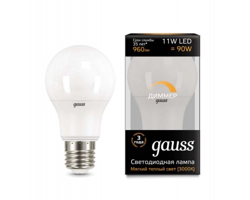 Лампа светодиодная Black A60-dim E27 11Вт 3000К диммир. Gauss 102502111-D