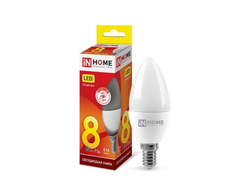 Лампа светодиодная LED-СВЕЧА-VC 8Вт 230В E14 3000К 720лм IN HOME 4690612020426