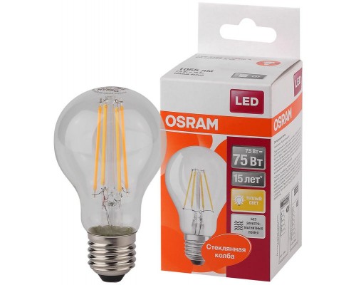 Лампа светодиодная филаментная LED STAR CLASSIC A 75 8W/827 8Вт грушевидная 2700К тепл. бел. E27 1055лм 220-240В прозр. стекло OSRAM 4058075055339