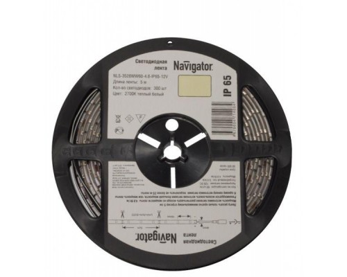 Лента светодиодная 71 411 NLS-3528WW120-9.6 IP65 12B R5 9.6Вт/м (уп.5м) Navigator 71411