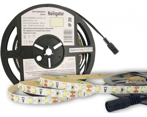 Лента светодиодная 71 402 NLS-3528WW60-4.8 IP20 12B R5 4.8Вт/м (уп.5м) Navigator 71402