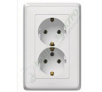Розетка двойная с заземлением 2X2К+З, цвет белый, CARIVA (арт. 773627)