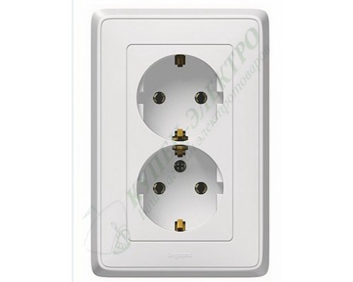 Розетка двойная с заземлением 2X2К+З, цвет белый, CARIVA (арт. 773627)