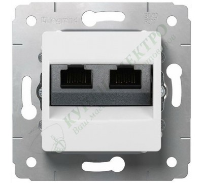 Розетка компьютерная RJ45 UTP кат.6, двойная, цвет белый, CARIVA (арт. 773642)