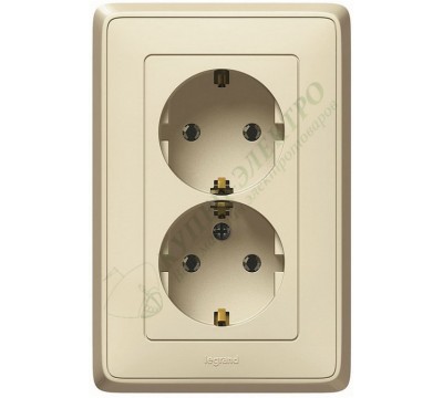 Розетка двойная с заземлением 2X2К+З, цвет слоновая кость, CARIVA (арт. 773727)