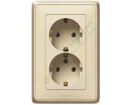 Розетка двойная с заземлением 2X2К+З, цвет слоновая кость, CARIVA (арт. 773727)