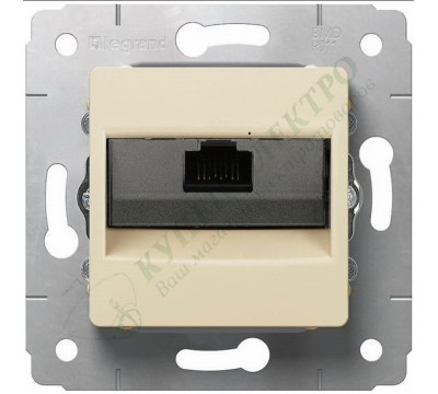 Розетка компьютерная RJ45 одиночная, на захватах, цвет слоновая кость, CARIVA (арт. 773741)