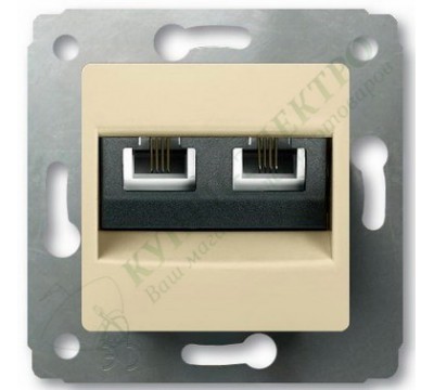 Розетка компьютерная RJ45 UTP категория 6 2 поста, на захватах , цвет слоновая кость,CARIVA