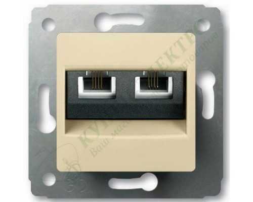 Розетка компьютерная RJ45 UTP категория 6 2 поста, на захватах , цвет слоновая кость,CARIVA