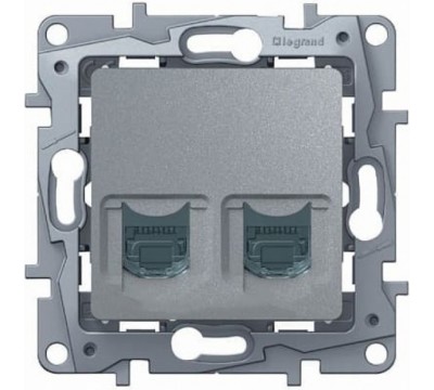 Розетка компьютерная двойная (информационная) RJ45 Кат.6 UTP, цвет алюминий (арт. 672455)