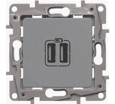 Зарядное устройство с двумя USB разъёмами, цвет алюминий (арт.672494)