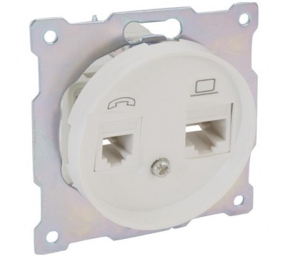 Розетка двойная телефон/компьютер RJ11/RJ45 категория 5e, цвет: Белый (арт. 1E20801300)