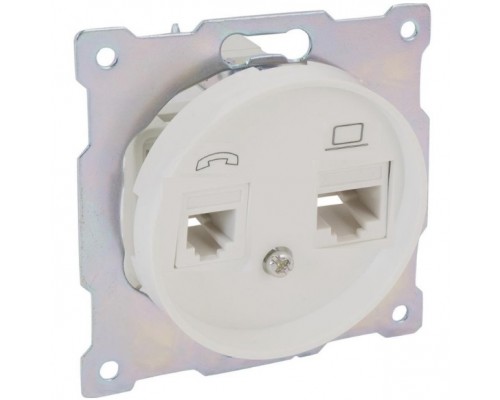 Розетка двойная телефон/компьютер RJ11/RJ45 категория 5e, цвет: Белый (арт. 1E20801300)