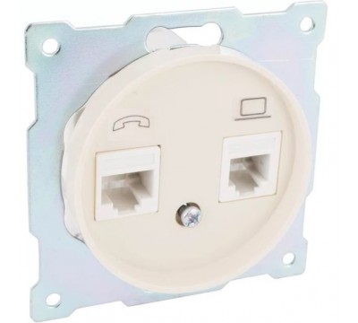 Розетка двойная телефон/компьютер RJ11/RJ45 категория 5e, цвет: Бежевый (арт. 1E20801301)