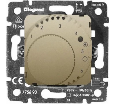 Термостат для тёплого пола со светодиодом LED, 16А, НО контакт, с лицевой панелью, цвет: Titanium (арт. 775690)
