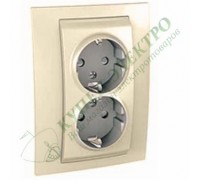 Розетка Schneider Electric Unica двойная с заземлением, со шторками, с рамкой, цвет слоновая кость (арт. MGU23.067.25D)