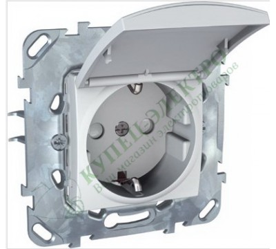 Розетка Schneider Electric Unica с заземлением(винтовой зажим), со шторками, с крышкой, цвет белый (арт. MGU5.037.18TAZD)
