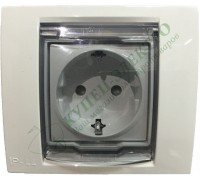Розетка Schneider Electric Unica с заземлением IP44, со шторками, с крышкой, с рамкой, цвет белый(арт. MGU61.037.18)