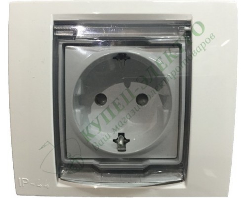 Розетка Schneider Electric Unica с заземлением IP44, со шторками, с крышкой, с рамкой, цвет белый(арт. MGU61.037.18)
