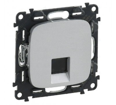 Valena ALLURE Информационная розетка одиночная RJ45 Кат.5е UTP, с лицевой панелью. Цвет: Алюминий (арт. 753070+755417)