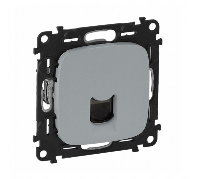 Valena ALLURE Информационная розетка одиночная RJ45 Кат.6 UTP, с лицевой панелью. Цвет: Алюминий (арт. 753042+755417)