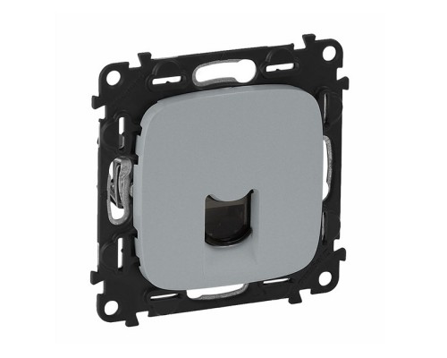 Valena ALLURE Информационная розетка одиночная RJ45 Кат.6 UTP, с лицевой панелью. Цвет: Алюминий (арт. 753042+755417)