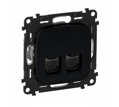 Valena ALLURE Информационная розетка двойная RJ45 Кат.6 UTP, с лицевой панелью. Цвет: Антрацит (арт. 753043+755428)